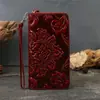 Billetera Nueva para Mujer 2025 Cartera Corta de Piel Genuina Piel de Vaca de Primera Capa Estampada Estilo Chino Retro Billetera para Monedas Multifuncional