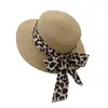 Sombrero de paja de ala ancha con estampado de leopardo de color para viajes al aire libre en primavera y verano, estilo británico para hombres y mujeres 7PDCM001