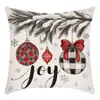 Funda de almohada con estampado de cuadros blanco y negro, lazo y bola de Navidad, funda de cojín cuadrada extraíble y lavable, regalo a cuadros para decoración de sofá