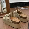 Sapatos Aumentadores de Altura com Solado Espesso de 7cm em Couro para Mulheres Baixas, Chinelos Estilo Birkenstock com Solado de Cortiça para Mulheres, Calçados de Verão para Uso Externo, Sandálias de Uma Tira