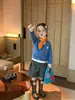 Conjunto de dos piezas para niñas pequeñas: cárdigan de punto estilo coreano bordado con letras y shorts de lana a rayas, elegante para primavera y otoño