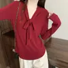 Moda Nueva Primavera 2026 Camiseta Elegante y Estilosa de Manga Larga con Cintas para Mujer Tallas Grandes, Corte Ajustado y Favorecedor