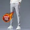 Calças casuais masculinas, nova coleção de inverno 2026, calças estilo social com cós elástico, forradas com fleece, corte reto, modelagem solta, calças compridas