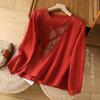 Camisa bordada de estilo étnico de tiro real para mujer, camiseta ligera de cuello redondo de primavera y verano, top retro holgado de madre Baita