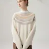Suéter Vintage Lazy Fair Isle de Punto 35% Cachemir Ajustado Suave para Mujer, Cálido Top de Otoño e Invierno