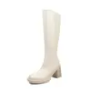 Couro bovino de duas camadas + botas de cano alto super migratórias femininas botas de montaria Inverno novo botas de salto alto grosso bico quadrado botas femininas de cano alto