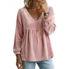 Otoño 2026 Comercio Exterior Europeo y Americano Transfronterizo Nueva Ropa de Mujer Cuello en V Encaje Terciopelo Casual Holgada Manga Larga Blusa Camisa