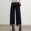 Novos Jeans de Veludo Tendência Inverno Estilo Chinês para Mulheres com Cintura Elástica e Recorte Lateral, Calça com Barra Dobrável