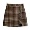 Falda Larga de Lana a Cuadros Estilo Retro para Mujer Otoño/Invierno Cintura Alta Adelgazante Petite Falda Corta Irregular en A Cadera Envolvente