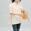 Camisa de cuello medio alto con mangas a media pierna y cordones de color sólido de primavera y verano japonesa y coreana 2023 de Lotte 5 colores reales para mujer