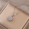 Collar de girasol para mujer, estilo japonés-coreano, recién llegado, con incrustaciones de diamantes, anillo giratorio para clavícula, joyería de cadena.