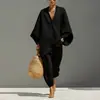 Conjunto de Moda Nuevo Otoño 2026: Conjunto de Dos Piezas de Top de Color Sólido Estilo Europeo y Americano con Pantalones Casuales Sueltos