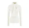 Top de Base Cepillada Ajustado de Moda Otoñal Nuevo con Bufanda Desmontable, Cuello Redondo, Manga Larga para Mujer