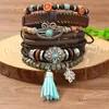 Pulsera Estilo Bohemio Europeo y Americano Transfronteriza con Colgante de Turquesa, Tejido de Cuero Multicapa, Set de Pulseras DIY de 6 Piezas