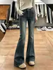 Outono 2026 Novo Estilo Jeans Americano Retrô Micro Flare Feminino Cintura Alta Emagrecedor Stretch Calça Flare para Baixinhas