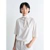 Camiseta de Manga Corta para Mujer Longmei con Cuello de Bufanda Suelta 2026 Nueva Colección Primavera y Verano Estilo Lem Top Sencillo con Cinta para el Trabajo