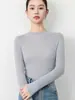 Camiseta básica de lana fina de color liso con cuello redondo 2026 para mujer, suéter de punto acanalado de corte ajustado, capa interior pullover adelgazante para otoño e invierno