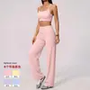 Camiseta de tirantes de yoga para comercio exterior transfronterizo con almohadillas en el pecho, camisola deportiva de fitness con sensación de piel desnuda, sujetador, pantalones rectos de pierna ancha con control de abdomen, secado rápido