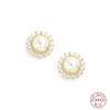 Pendientes de Perla Incrustados con Diamantes de Plata de Ley S925 Pendientes de Estilo Francés Europeo y Americano Venta al por Mayor