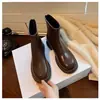 Botas estilosas de corte justo para mulheres, botins pretos, botas de bico redondo para outono e inverno, botas Martin de sola grossa, botas elásticas de salto grosso
