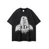 Camiseta de Manga Corta Pesada Estampada Knox Lavada Antigua Estilo Americano High Street para Hombre y Mujer Holgada Hiphop de Media Manga Ropa Interior Verano