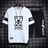 Playera de Verano de Manga Corta Nuevo Conjunto de Shorts Largos de Seda de Hielo Ropa de Moda para Hombre Moderna Combinable Holgada Top para Adolescente