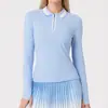 Top Esportivo de Lapela Novo Estilo Transfronteiriço para Mulheres, Roupa de Yoga Escovada com Sensação de Pele Nu, Camisa Polo de Manga Longa para Corrida ao Ar Livre e Golfe