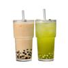Vaso de Bambú a Rayas Verticales, Vaso para Café con Popote de Vidrio, Vaso para Beber Doble de Aspecto Elegante, Vaso para Regalo, Vaso Ins Feng Shui