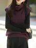 Chaleco de punto de cuello alto de lana pura transfronterizo para mujer, nueva colección otoño/invierno 2026, de cuello alto, sin mangas, estilo capa
