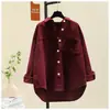 Ropa de Otoño e Invierno Transfronteriza Europea y Americana Nueva de Talla Grande Tops mm Versátil Ropa de Trabajo Simple Estilo Coreano Espesada Color Puro Camisa de Manga Larga