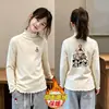 Nueva Camiseta Base de Manga Larga con Cuello Alto y Volantes para Niñas Otoño Invierno Polar Térmico Ropa Interior para Niños Pequeños y Medianos Top Cepillado
