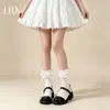 Calcetines de Algodón Puro con Cordones hasta Media Pantorrilla para Mujer, Calcetines de Encaje con Cinta para Primavera y Verano hasta la Rodilla, Calcetines de Pantorrilla Lolita