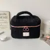 Bolsa de Cosméticos de Pelúcia Cor Sólida Simples de Inverno Bolsa de Armazenamento de Cosméticos Grande Capacidade para Meninas Bolsa de Higiene Pessoal Portátil para Viagem