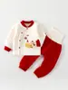 Conjunto de Ropa Interior para Niños, Camisetas Térmicas de Cintura Alta para Proteger la Barriga de Bebé y Pantalones, Conjunto Cálido de Tres Capas Rojo para Otoño e Invierno para Bebés