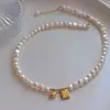 Collar de Perlas de Agua Dulce Natural Barroco Retro Francés para Mujer Verano Ins Lujo Ligero Gama Alta Cadena para Clavícula con Inyección de Oro de 14K