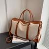 Bolso de mano retro transfronterizo para mujer, bolso de lona para viaje, bolso de equipaje deportivo para fitness, bolso de viaje de corta distancia de gran capacidad con color en contraste