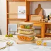 Contenedor de Almacenamiento de Alimentos de Vidrio de Borosilicato Alto Tapa de Madera de Bambú Lonchera Calentamiento en Microondas Caja Bento Sellada Bol para Almacenamiento de Frutas y Snacks