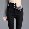 Jeans de Outono e Inverno para Mulheres 2023 Novo Inverno de Cintura Alta Alto e Slim Justo Calças de Perna Pequena Espessas Forradas com Lã