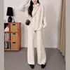 Estação Europeia Outono/Inverno Novo 2025 Moda Gola Alta Zíper Cardigan de Tricô Calça Reta de Cintura Alta Conjunto de Duas Peças Roupas Femininas