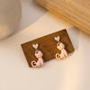 Pendientes de aguja de plata con forma de gato, bonitos y pequeños, con gotas de aceite, sencillos y exquisitos, con dibujos animados, para mujer.