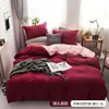 Funda de almohada con bolsillo, funda nórdica de tela cepillada de color liso, juego de tres piezas transfronterizo, funda nórdica de plumón, ropa de cama textil para el hogar de fibra ultrafina