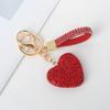 Chaveiro Estilo Tweed Coração de Pêssego Diamante Completo Feminino Pingente de Coração Bolsa Chaveiro para Carro Chaveiro Presente Personalizado