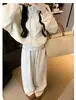 Conjunto de dos piezas de sudadera casual de cintura alta y pantalones de otoño, atuendo adelgazante estilo perezoso, conjunto holgado de manga larga con cordón