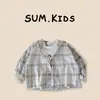 Camisa Infantil Verão 2026 Nova Algodão Puro Roupa com Proteção Solar Roupa Infantil de Manga Longa com Proteção Solar Xadrez Crianças Pequenas e Médias Jaqueta Fina