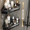 Estante de almacenamiento con ventosa de aluminio espacial para baño, estante esquinero poligonal negro brillante sin pegamento, estante de almacenamiento para cosméticos al por mayor