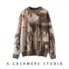Nuevo suéter de punto cepillado de cuatro hilos para otoño e invierno, jersey de cuello redondo, 100% cachemira pura, cálido, camiseta básica de color block