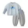 [7A Antibacteriano] Conjunto de Duas Peças para Meninas, Moletom Listrado de Outono para Meninos, Conjunto Infantil, Roupa de Outono com Manga Longa para Bebês