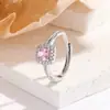 Anillo Pequeño de Cubo de Azúcar de Circonita Rosa para Mujer, Lujo Accesible Diseño de Nicho, Estilo Ins de Moda, Apertura Exquisita, Anillo Ajustable