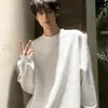 Sudadera negra pesada estilo americano para hombre, engrosada para otoño e invierno, camiseta de manga larga sin capucha, camiseta base para jóvenes para capa interior