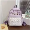 Bolsa de Lona Fofa Japonesa Mochila com Bordado de Desenho Animado Mochila de Grande Capacidade Mochila de Gatinho Bolsa Escolar para Alunos do Ensino Fundamental II e Ensino Médio